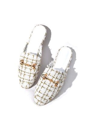 Azarayah Classic Tweed Pointed-Toe Mule with Gold Horsebit Hardware